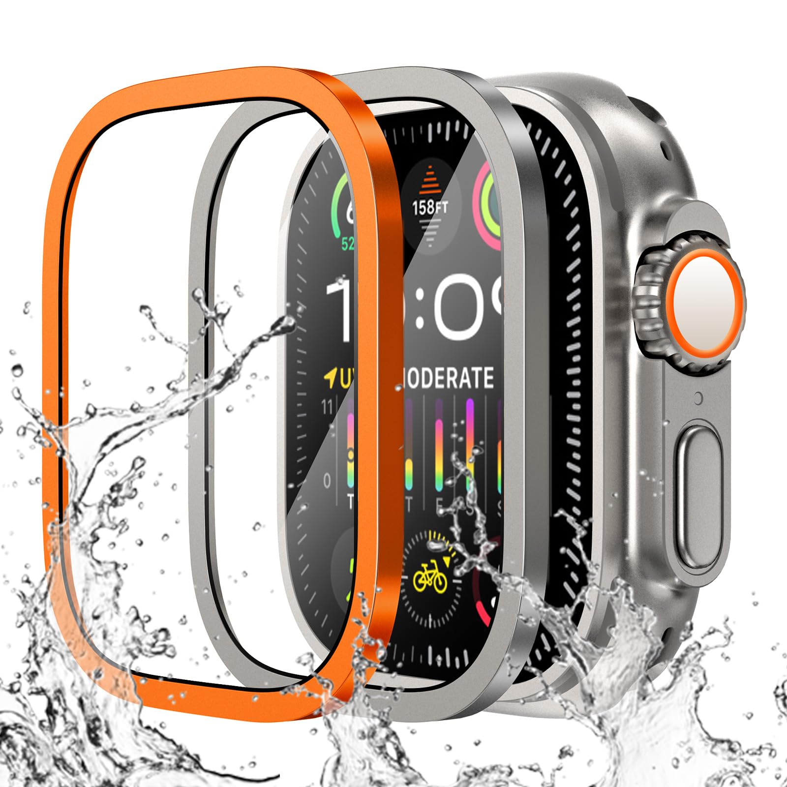 Smartwatch Case - Apple Watch用の傷防止強化ガラス,チタンメタルフレーム,スクリーンプロテクター,アクセサリー,ウルトラシリーズ2,49mm