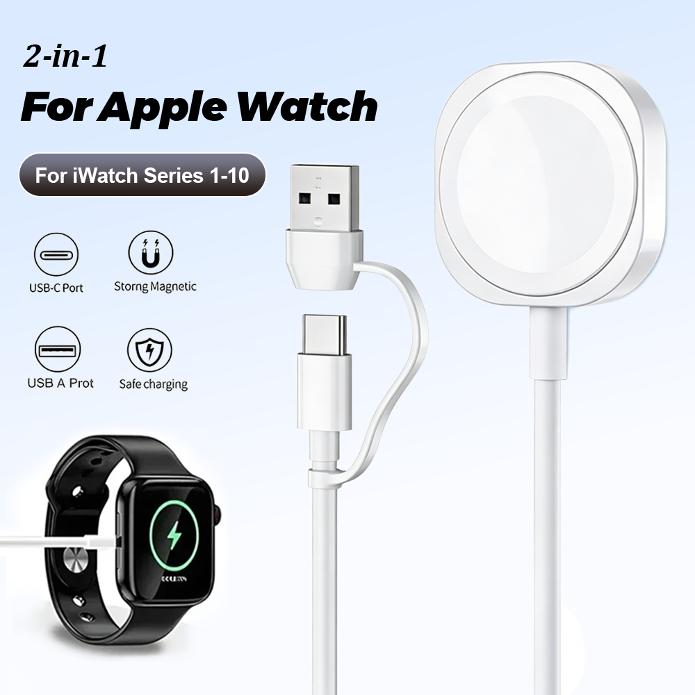 Watch Charger Cable - 2in1 マグネット式ワイヤレスUSB A急速充電器 タイプC充電ケーブル Apple Watchシリーズ11