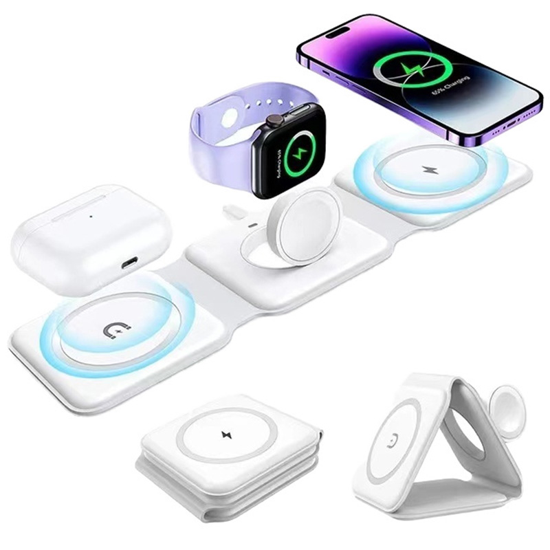 Watch Charger Cable - 3-in-1 磁気折りたたみ式ワイヤレス充電器、15W急速充電、USB Type-C、携帯電話、時計、イヤホン用