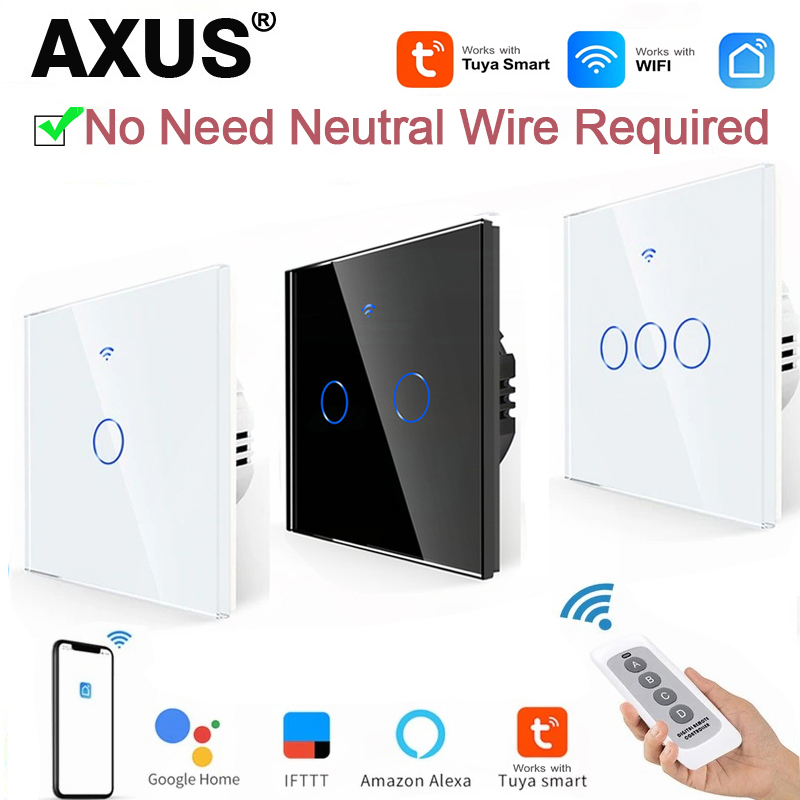 Smart Accessories - AXUS EU WiFiスマートライトスイッチ、ニュートラル配線不要、タッチスイッチ、RF433、Tuya Smart Lifeアプリ対応、Alexa、Google Home連携
