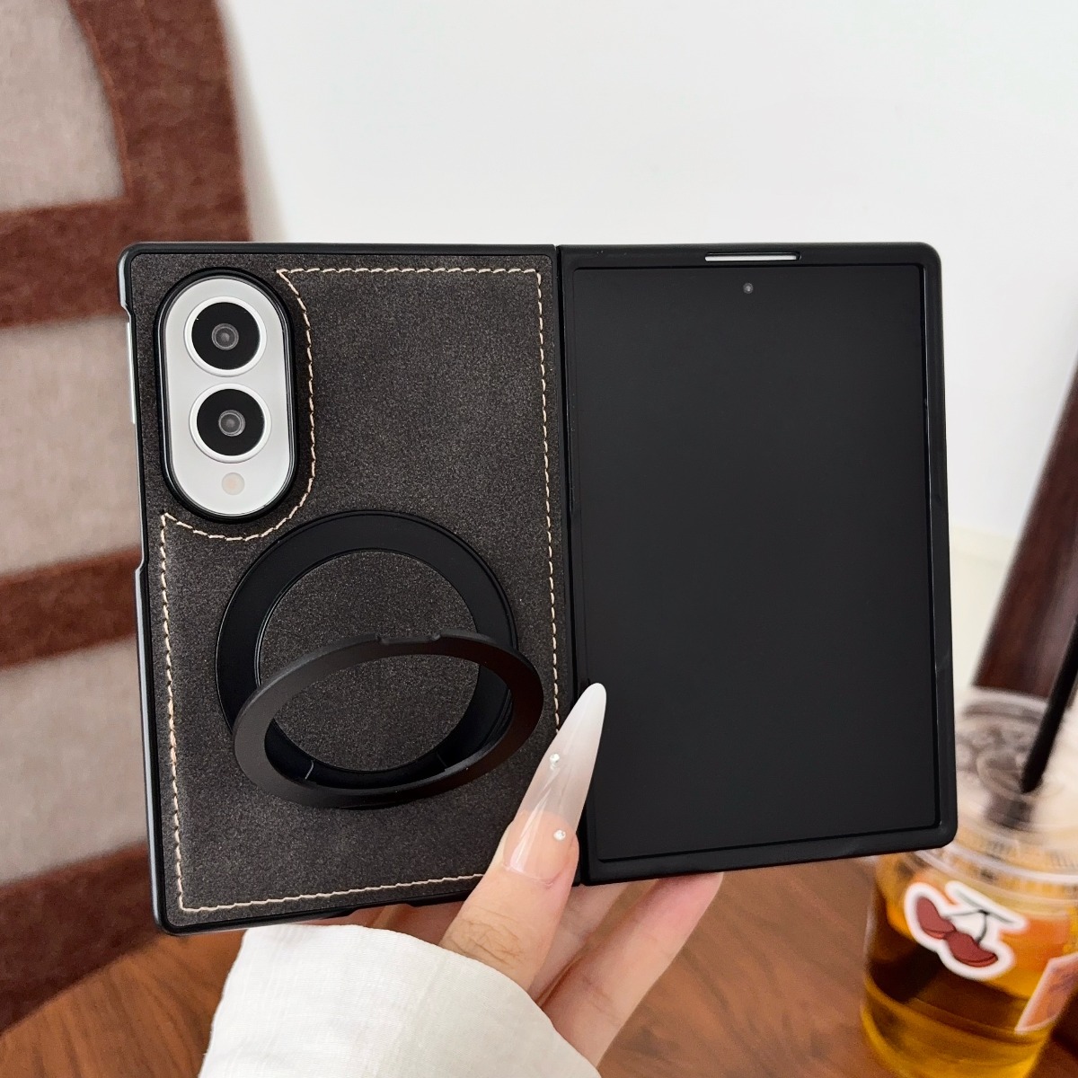 Magnetic Charging Stand - 高級羊革製スマホケース Samsung Galaxy Z Fold 8