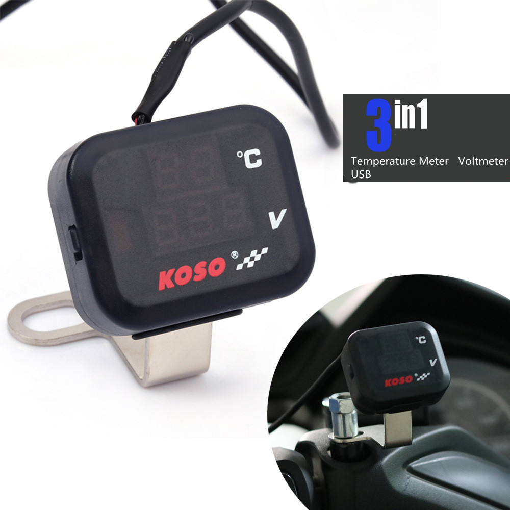 Smartwatch Universal - Koso-ユニバーサルモーターサイクル電圧計,温度計インジケーター,デジタル電圧ディスプレイ,vespa tmax xmax用USB充電器,3 in 1