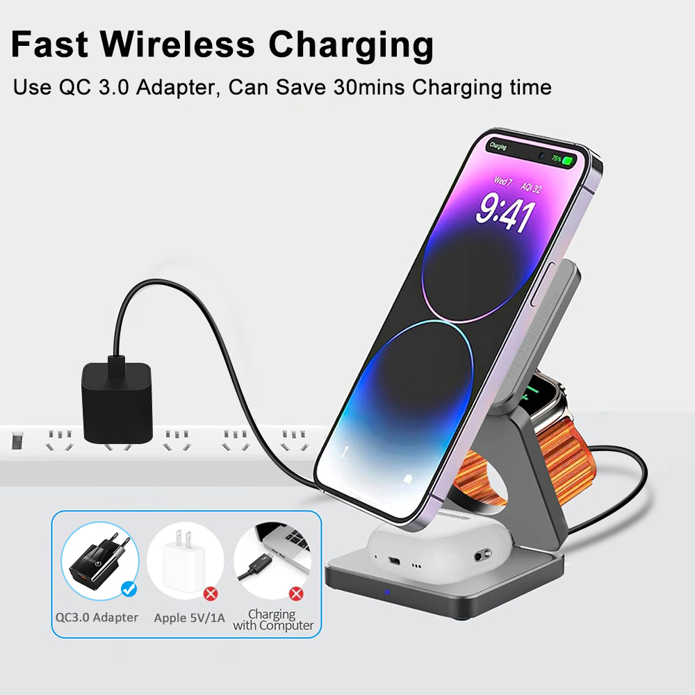 ワイヤレス充電器 3 in 1 折りたたみ式磁気ワイヤレス充 - Watch Charger Cable のレビューと価格