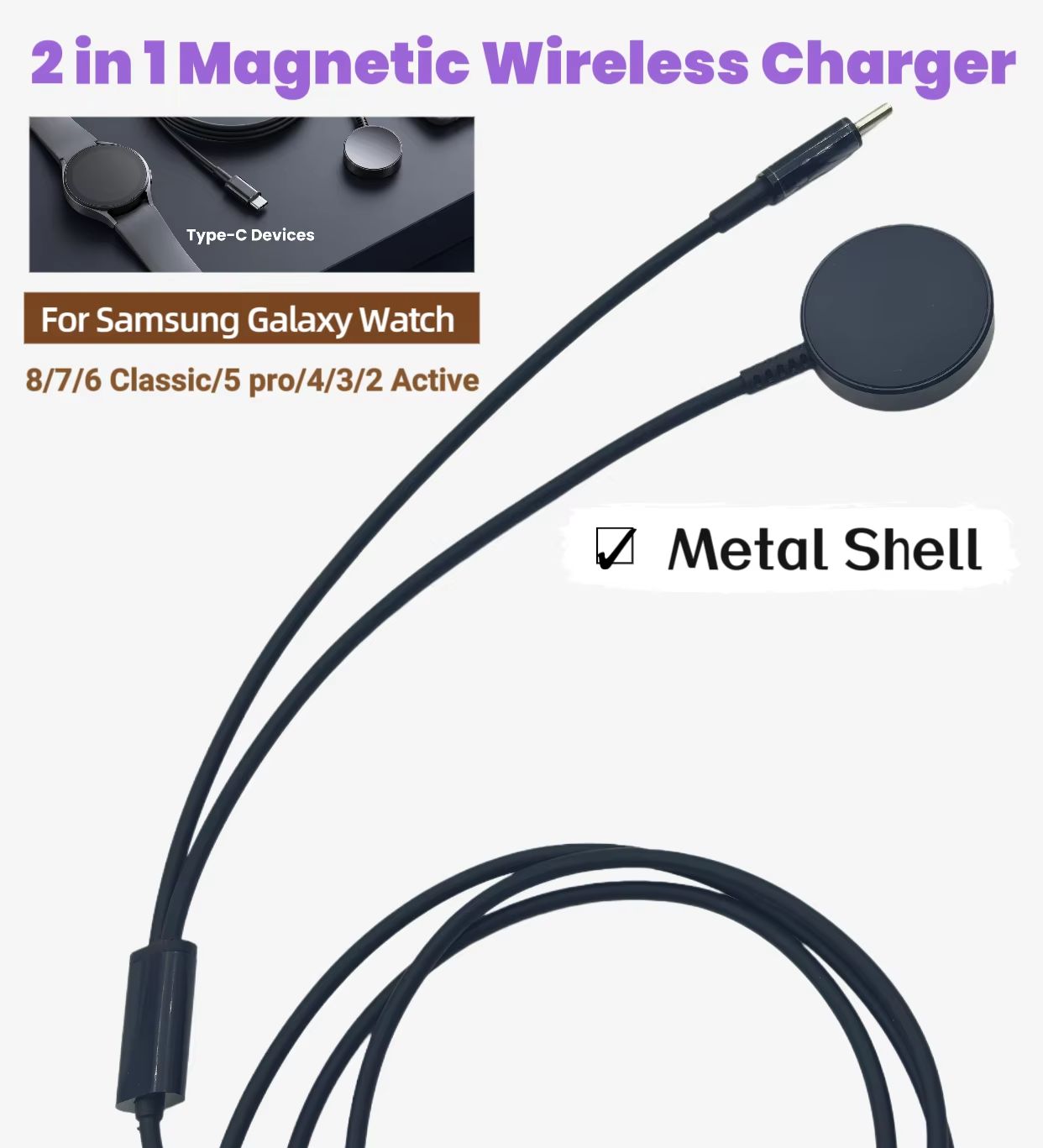Type-C 2-in-1 磁気ワイヤレスメタルベース充電ケ - Watch Charger Cable のレビューと価格