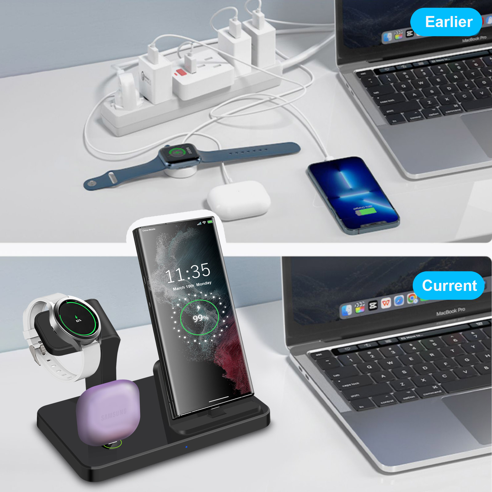 デスク用3-in-1 Type Cポートワイヤレス充電ドック - Watch Charger Cable のレビューと価格