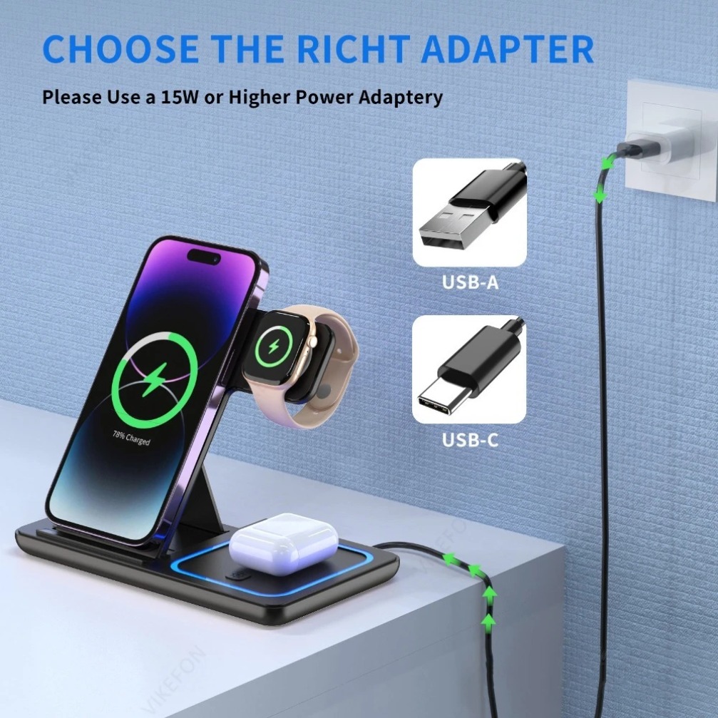 折りたたみ式3in1ワイヤレス充電ステーション iPhone - Watch Charger Cable のレビューと価格