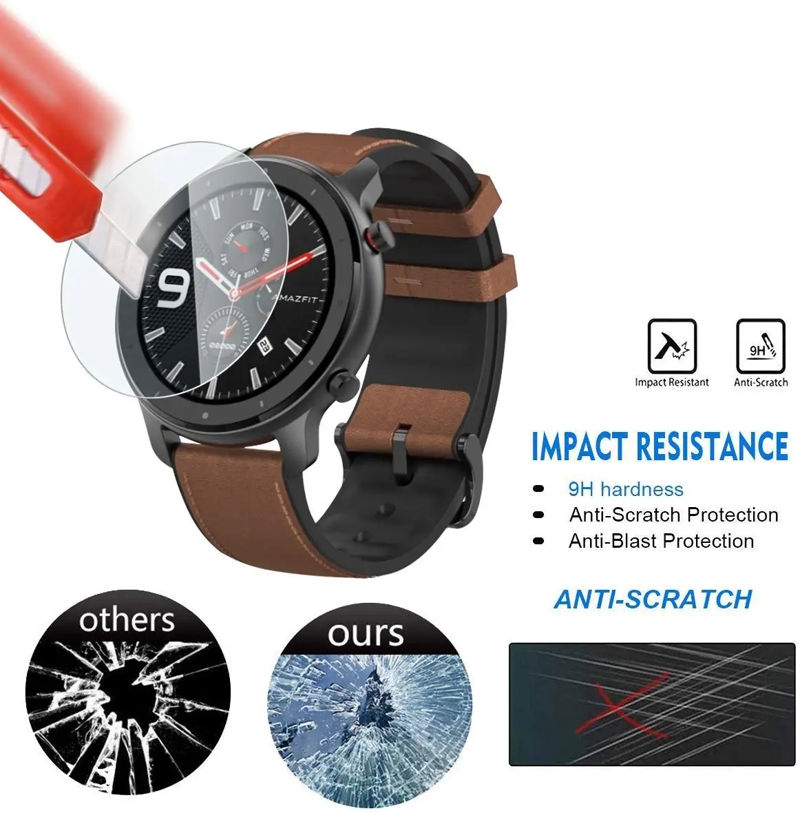9H 強化ガラスフィルム Amazfit GTR 42 ミリ - Watch Face Protector のレビューと価格